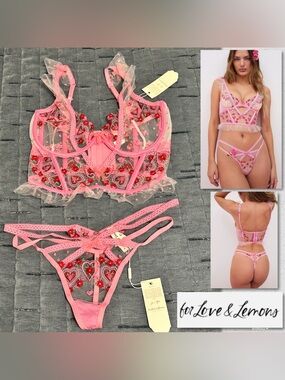 For Love And Lemons Whimsical Garden Bustier & Thong Panties